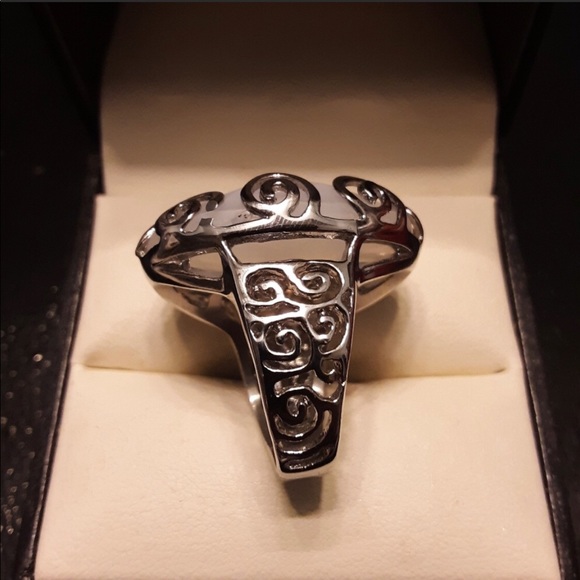 Opalite 316L Stainless Steel Ring sz 7 Solitaire Big Statement Ring Effervescent - Picture 5 of 10